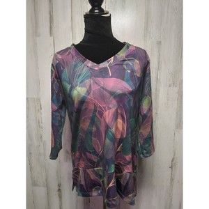 Soft Surroundings Women’s Tunic Top Size PM Floral V-neck 3/4 Sleeve